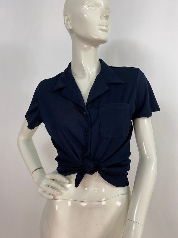 90s smart set top, navy blue button front top