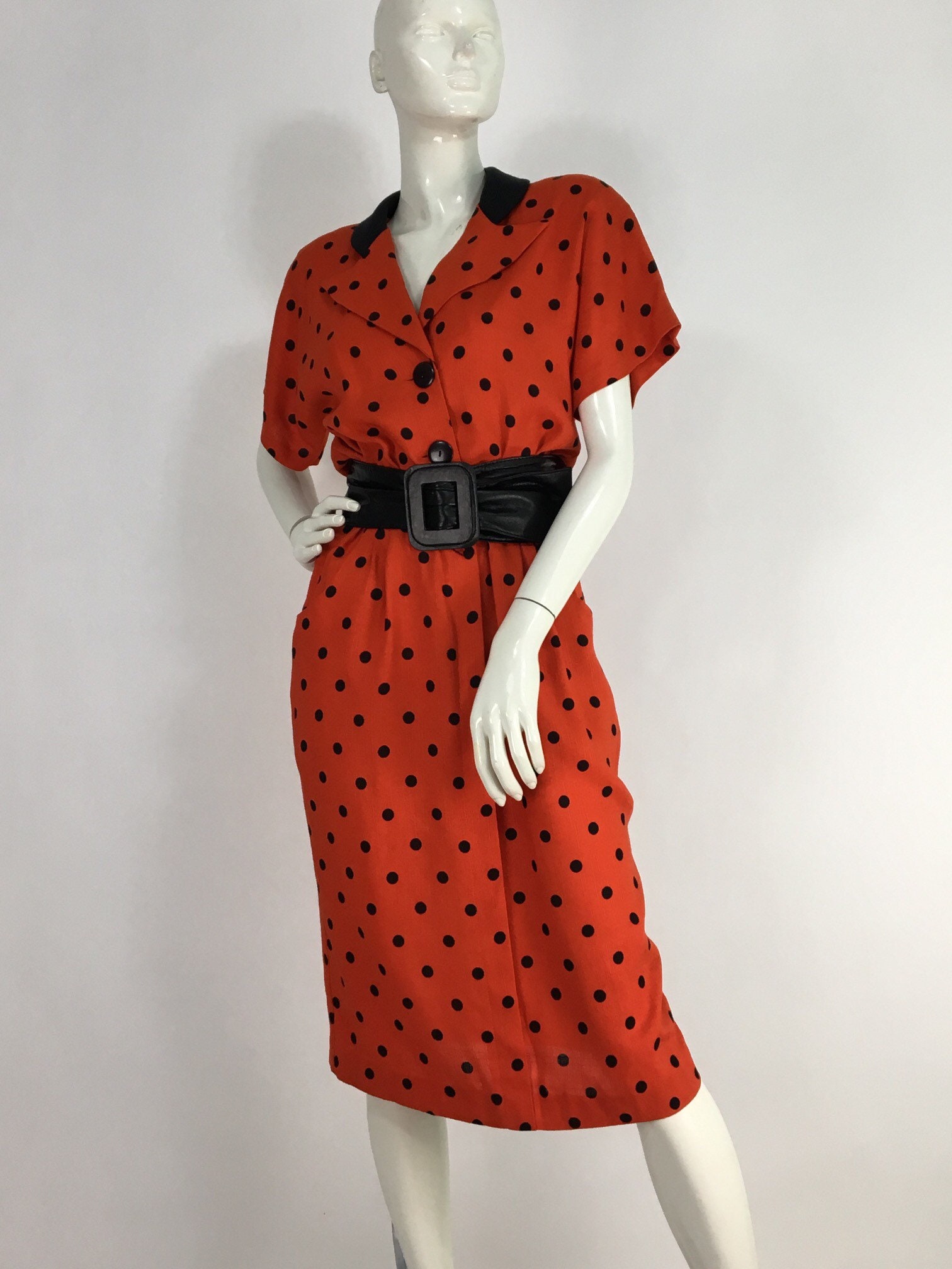 red polka dot midi dress