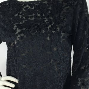 90s black blouse/1980s/1990s black sheer floral blouse/sheer floral top image 8