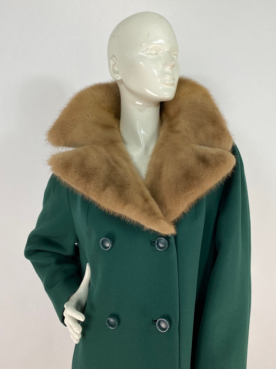 Vintage Wool Coat Fur Collar/50s 60s Wool Coat/hunter Green Etsy