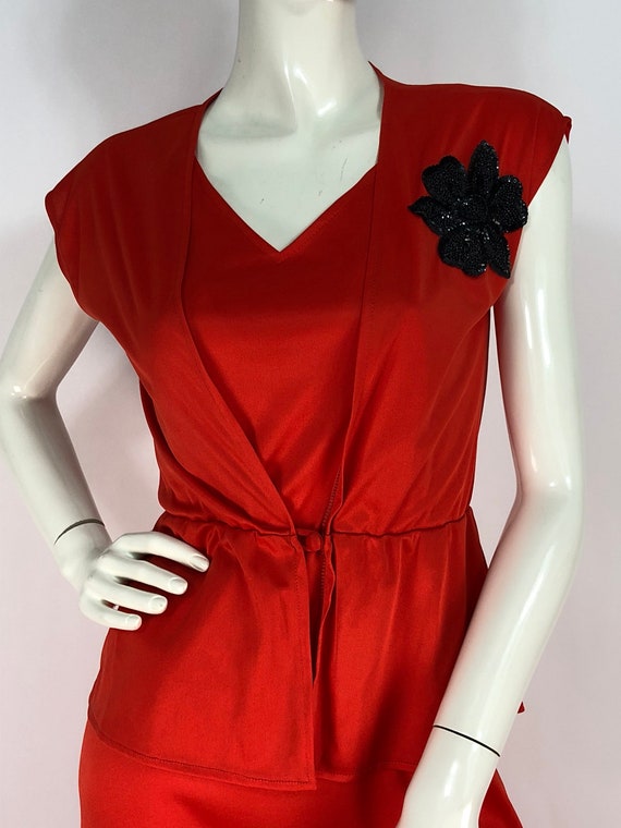 70s rojo pieza peplum vestido / poliéster vestido/1970s - Etsy España