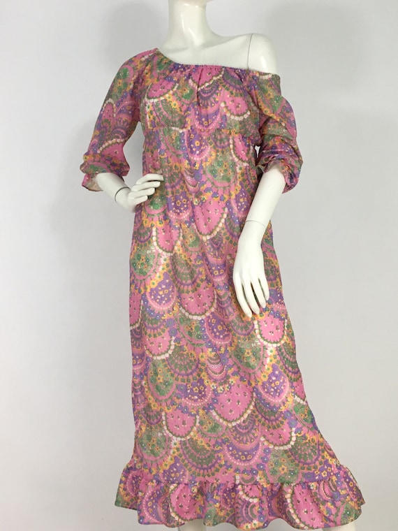 70s paisley midi dress/70s flower child/off should