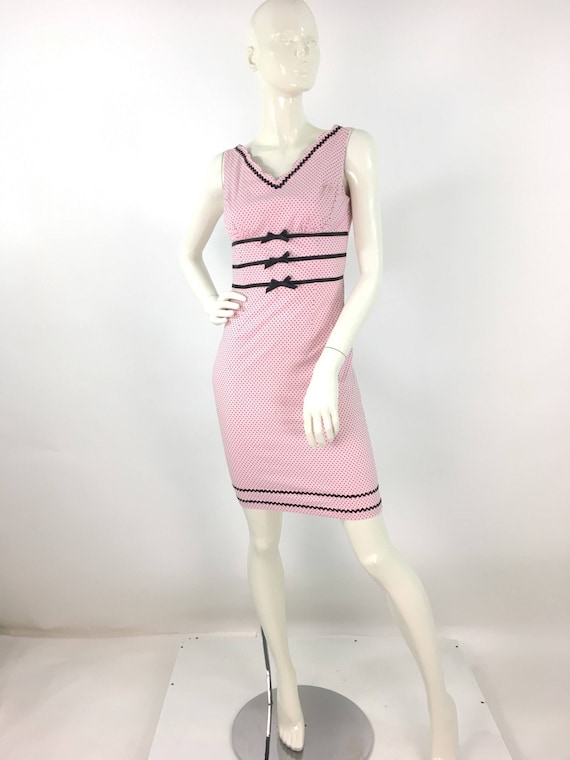 1990s bodycon/pink bodycon/polka dot dress/vintage