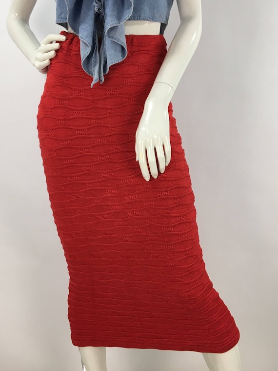 80s wool skirt, red wool pencil skirt, 1980s penc