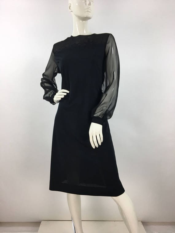 1970s black windsor shift dress, 70s windsor dres… - image 1