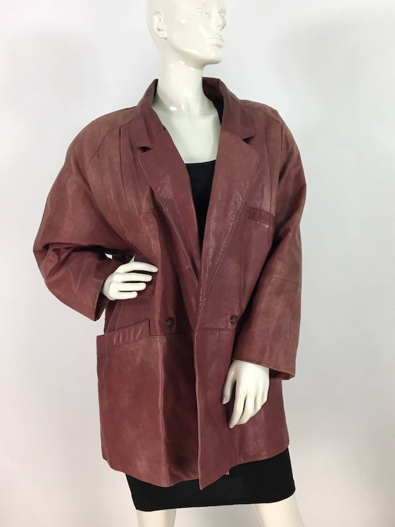 80s faded leather jacket/1980s burgundy leather ja