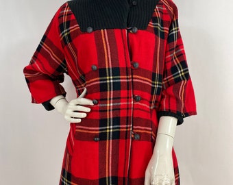 Vintage plaid coat, 1970s plaid coat