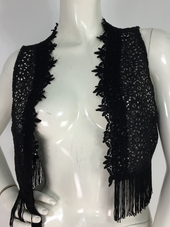 70s black lace top/black lace vest/1970s black la… - image 5