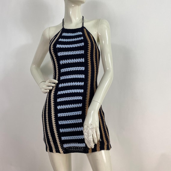 lined crochet dress Crochet halter dress, lined knit crochet dress size small