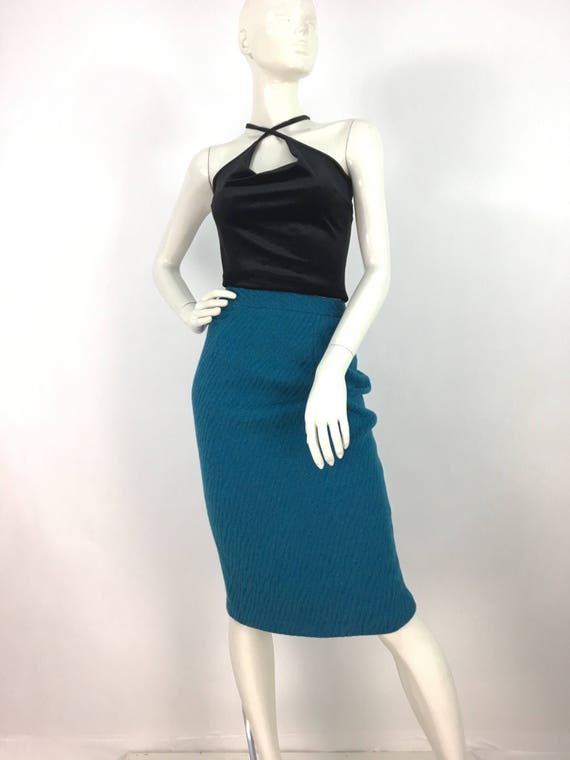 80s Turquoise Pencil Skirt 1980s Pencil Skirt Etsy