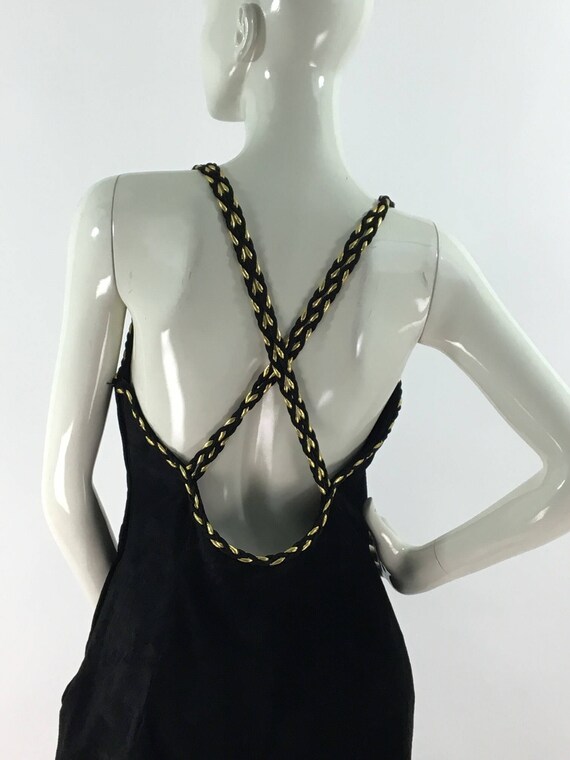 80s leather dress/vintage leather dress/black gold