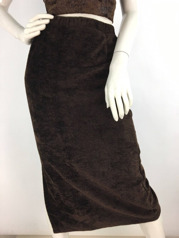 Vintage fleece midi skirt/brown midi skirt/warm v… - image 8