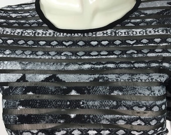 Vintage sheer striped top, sheer front mesh striped