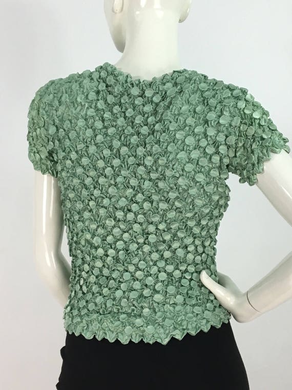 Vintage popcorn blouse/mint green bubble top/popc… - image 6
