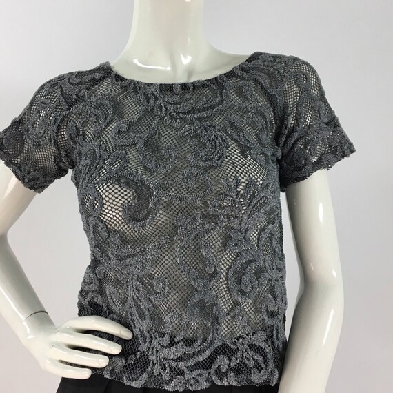 90s grey mesh top/1990s sheer top - image 2