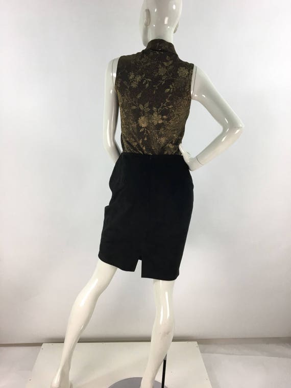 Genuine 80s black suede leather skirt - image 3