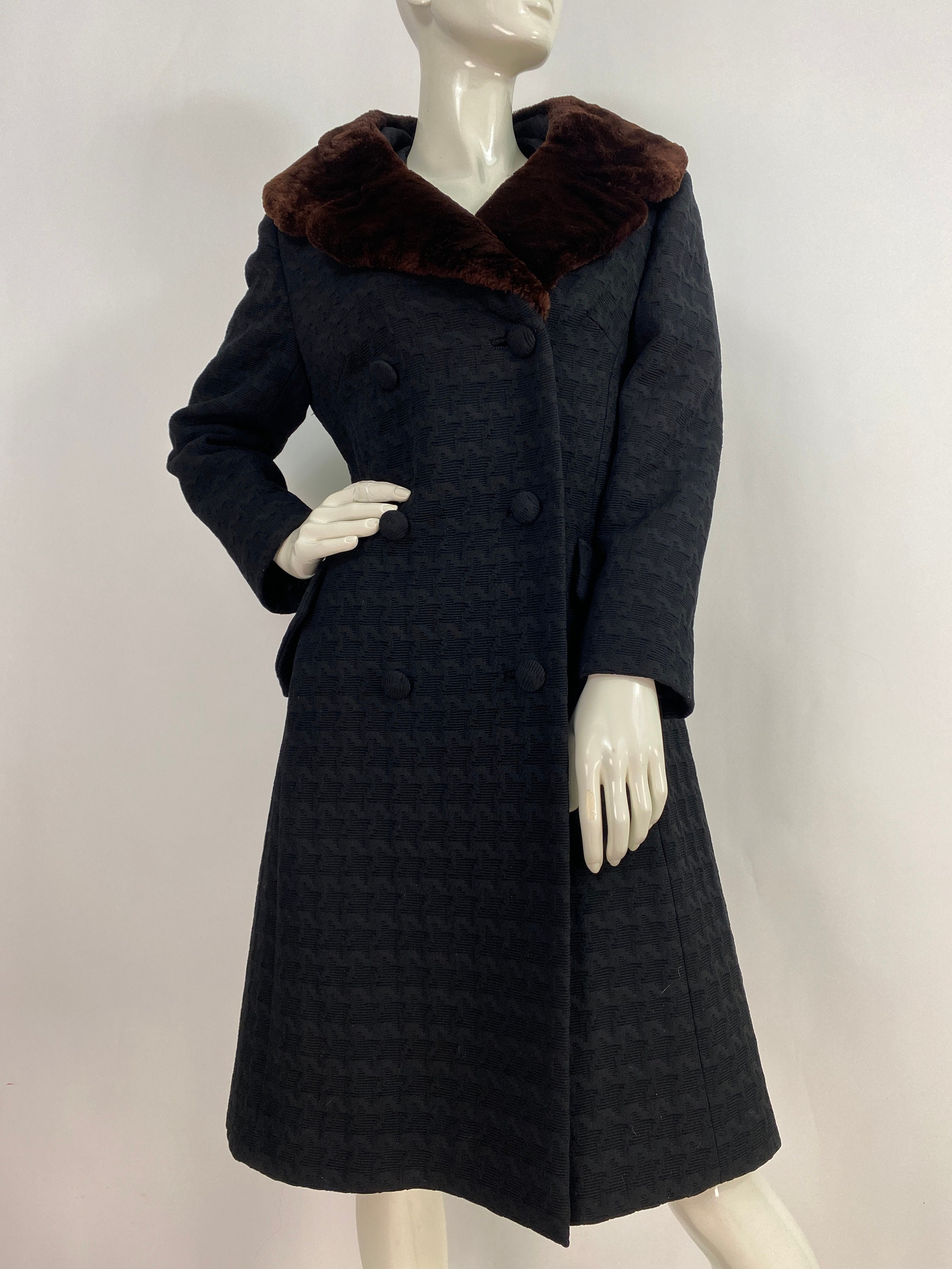 Small 1960s Mod Black Coat Double Breasted Military Style main image 0
