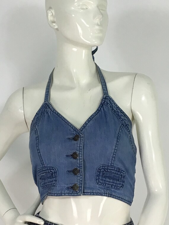 90s jean halter top/1990s halter top/90s crop top