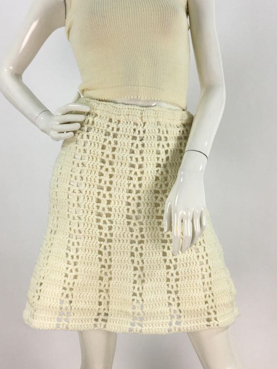 1950s cream crochet skirt/50s crochet skirt/off w… - image 1