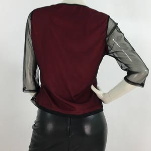 90s vintage sheer blouse/sheer mesh top/1990s black burgundy top image 3