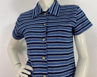 Striped top, vintage striped top, button front top