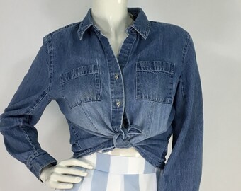 90s jean shirt/1990s jean shirt/vintage jean skirt