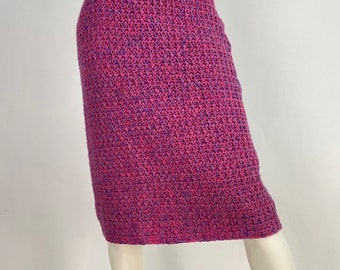 Vintage hand made crochet skirt, pink and purple crochet skirt
