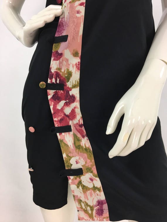 1980s kimono, 80s black and floral kimono midi - image 3