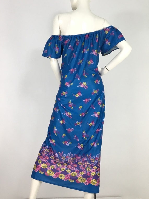 70s maxi dress/1970s off the shoulder maxi/vintag… - image 2