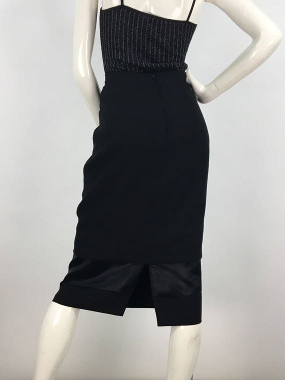 1980s black polyester pencil skirt, 80s business … - image 3