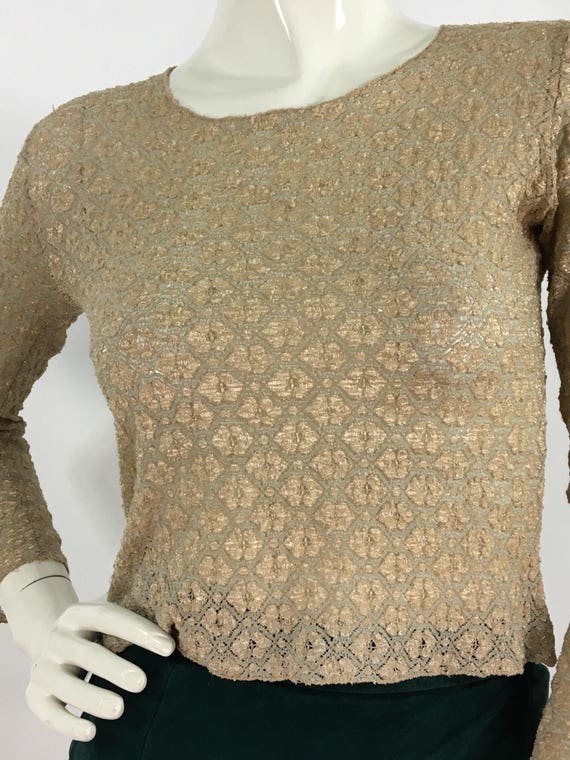 90s lace top/stretch lace top/beige lace top - image 2