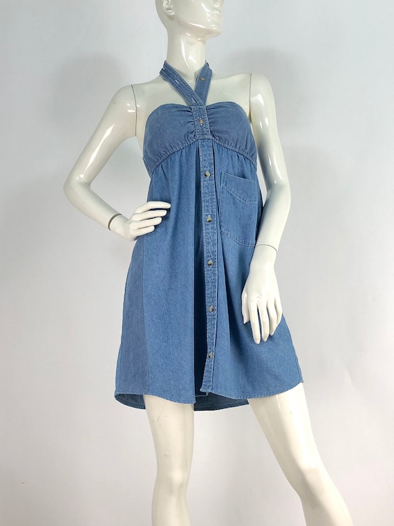 90s denim dress/vintage denim/vintage jean dress