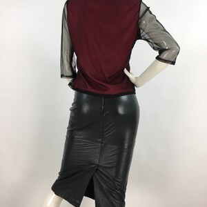 90s vintage sheer blouse/sheer mesh top/1990s black burgundy top image 2