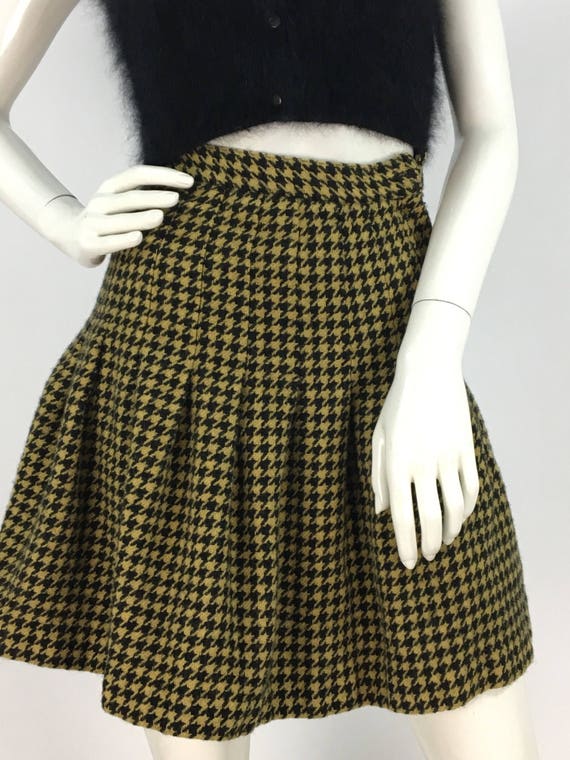 70s houndstooth plaid wool skirt/70s 80s 90s wool… - image 1