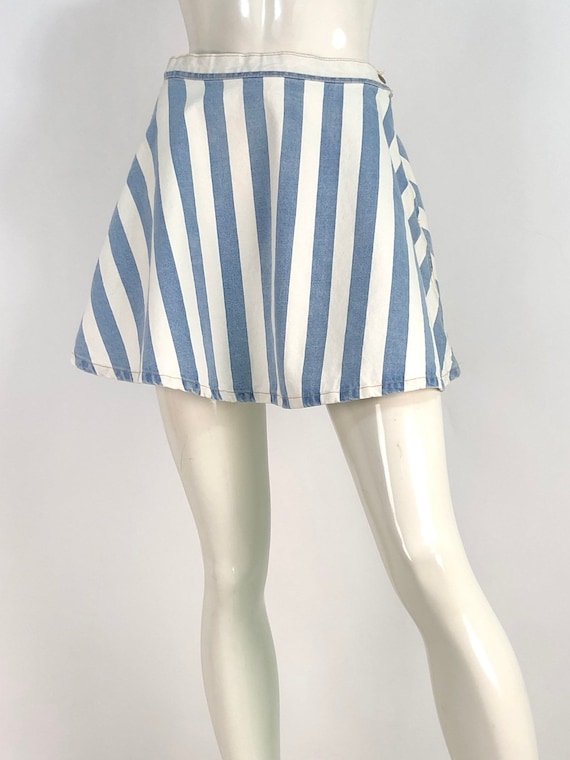 90s denim skirt/90s skater/striped jean skirt - image 1