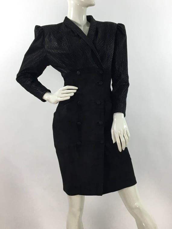 1980s genuine leather dress/80s black leather dres