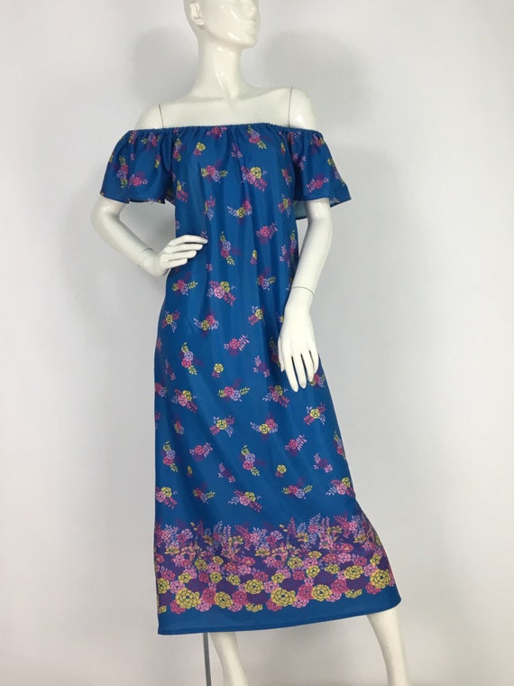 70s maxi dress/1970s off the shoulder maxi/vintag… - image 7