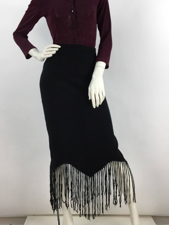 Black midi skirt/90s midi skirt/black tassel midi