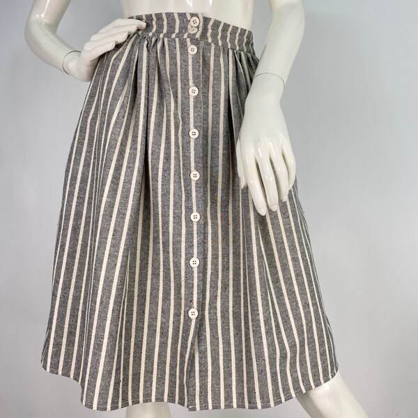 Vintage Striped Zipper Midi Skirt (S)