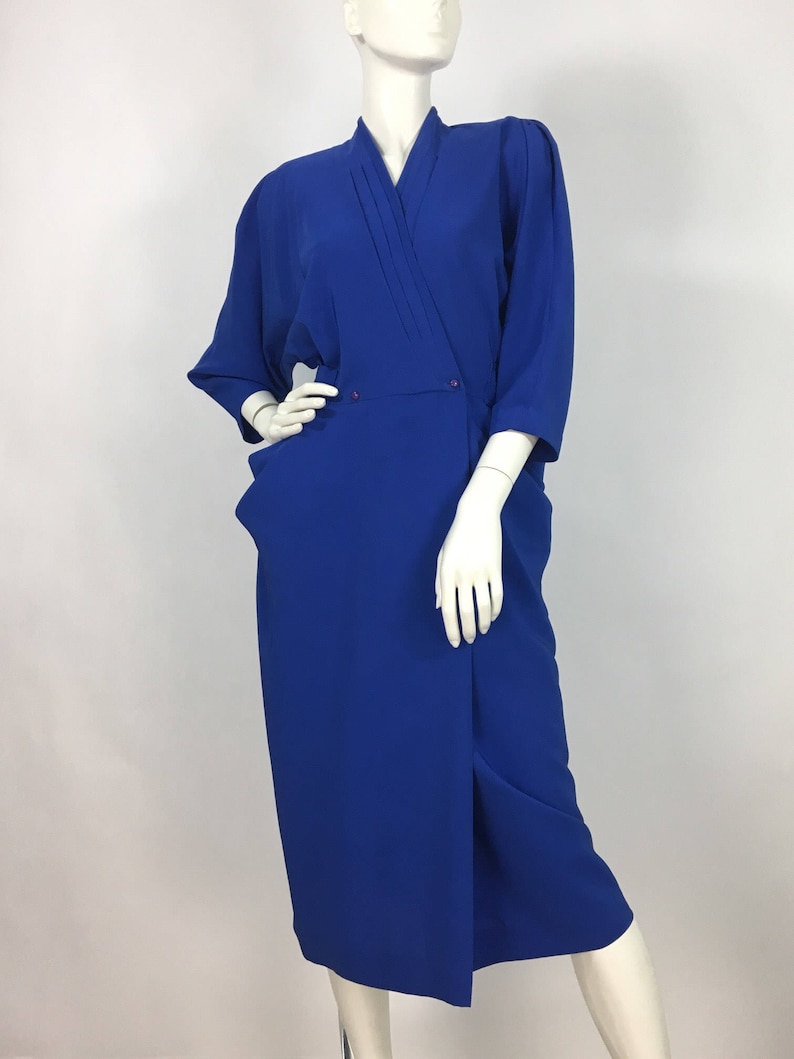 Emma Electric Blue V Neck Midi Dress - New In from Walg London UK