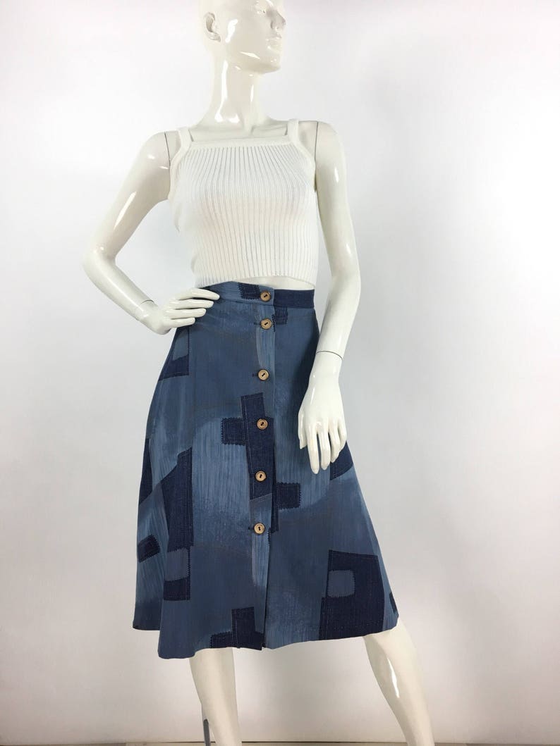 80s cotton jean patch swing skirt/1980s midi swing skirt/100% | Etsy