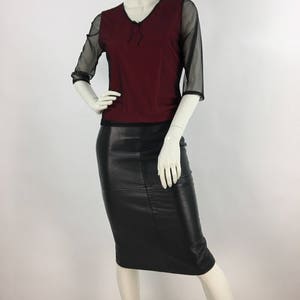 90s vintage sheer blouse/sheer mesh top/1990s black burgundy top image 7