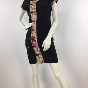 1980s kimono, 80s black and floral kimono midi