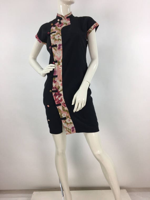 1980s kimono, 80s black and floral kimono midi