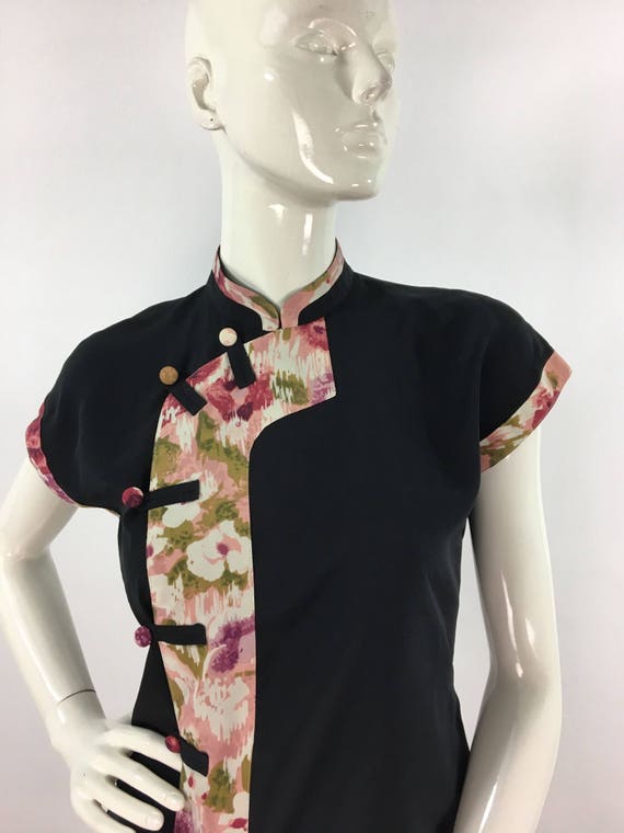 1980s kimono, 80s black and floral kimono midi - image 8