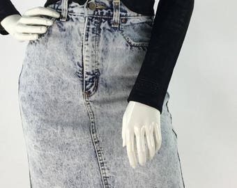 80s acid wash jean skirt, 1990s genuine vintage jean skirt "hollywood"