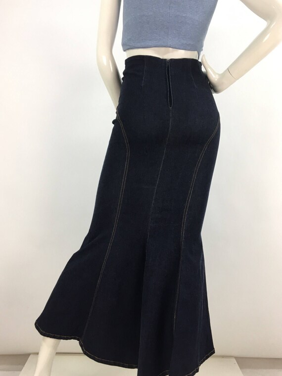 90s mermaid jean skirt/vintage jean skirt maxi/199
