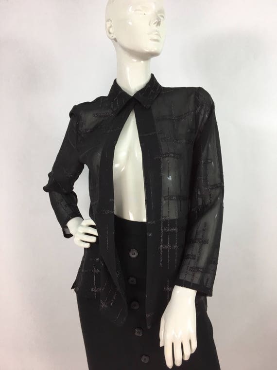 80s black sheer blouse/vintage blouse/1980s black… - image 6