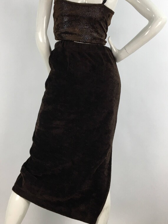 Vintage fleece midi skirt/brown midi skirt/warm v… - image 4