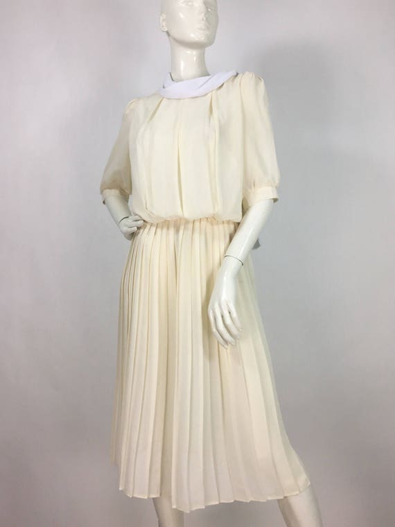 1940s cream midi dress/off white pleated midi dre… - image 6